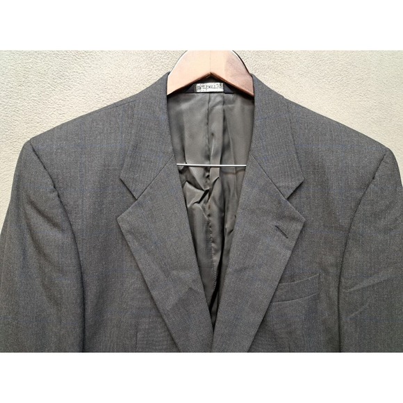 Vintage Burberry Men's Wool Sport Coat Blazer Charcoal Gray Windowpane Size 42S - Picture 3 of 9